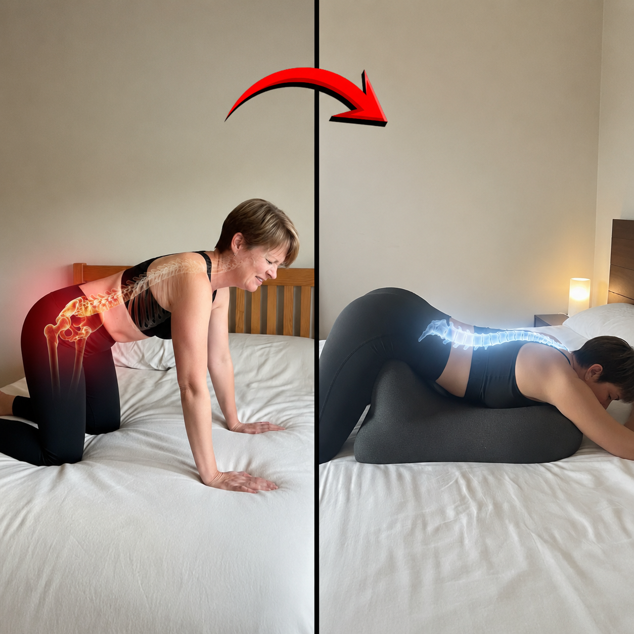 Moodie cushion supporting a neutral, comfortable spine position