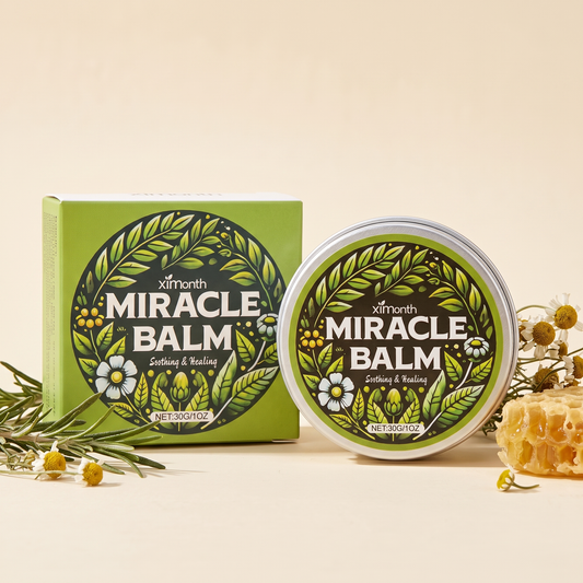 Miracle Balm — green herbal tin and box, studio shot