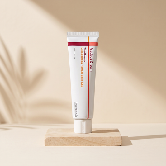 Madeca Advanced Centella Firming Cream on warm cream studio background