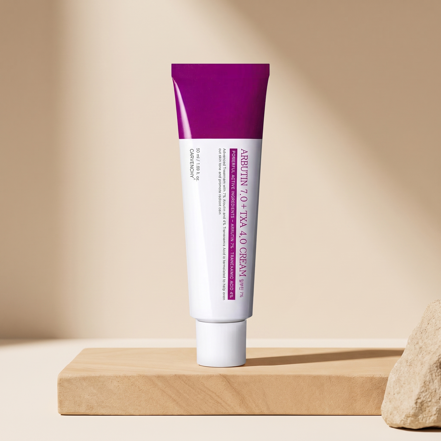 Carvenchy brightening cream on warm cream studio background