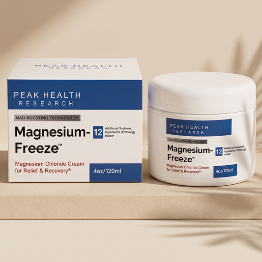 MagnesiumFreeze magnesium cream on warm cream studio background